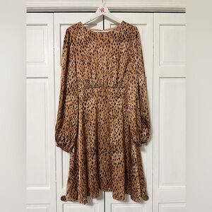 NWT OTT Women’s XL Long Sleeve Leopard Dress Romantic Feminine Date Night